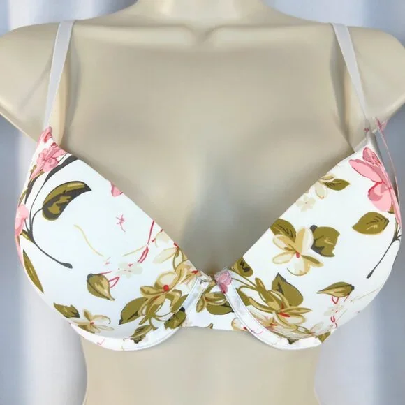 VS Bombshell Inspired Adds 2 Cups Ultimate Pushup Bra 36C White Floral - Picture 1 of 5